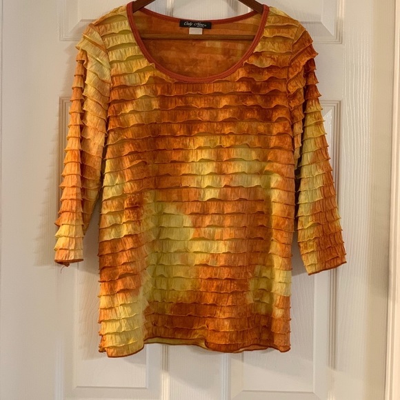 Only Nine 9 Boutique Orange Tie-Died Ruffled Top - Picture 3 of 5